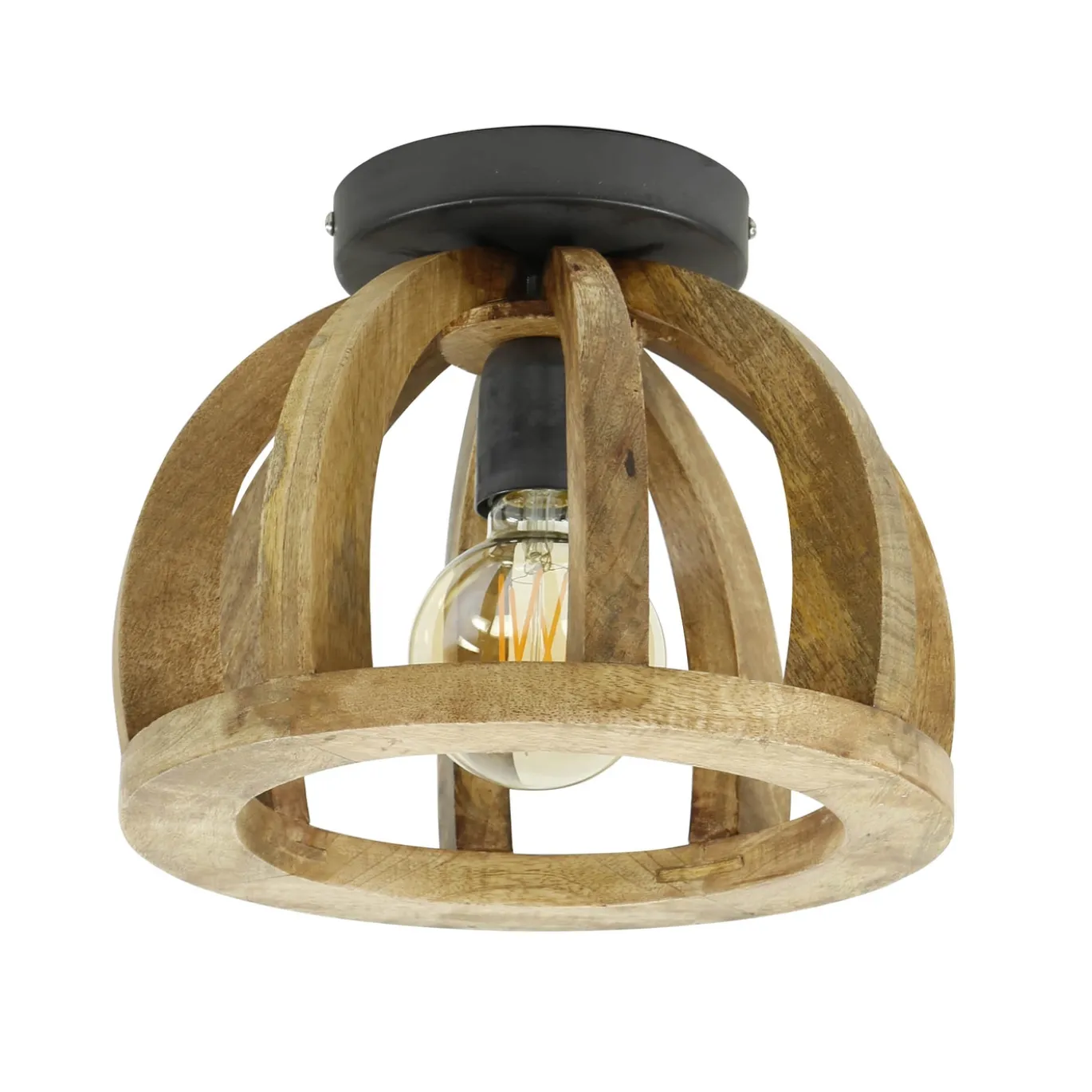 Plafondlamp Gebogen Houten Spijl Massief Mango Naturel - Giga Meubel