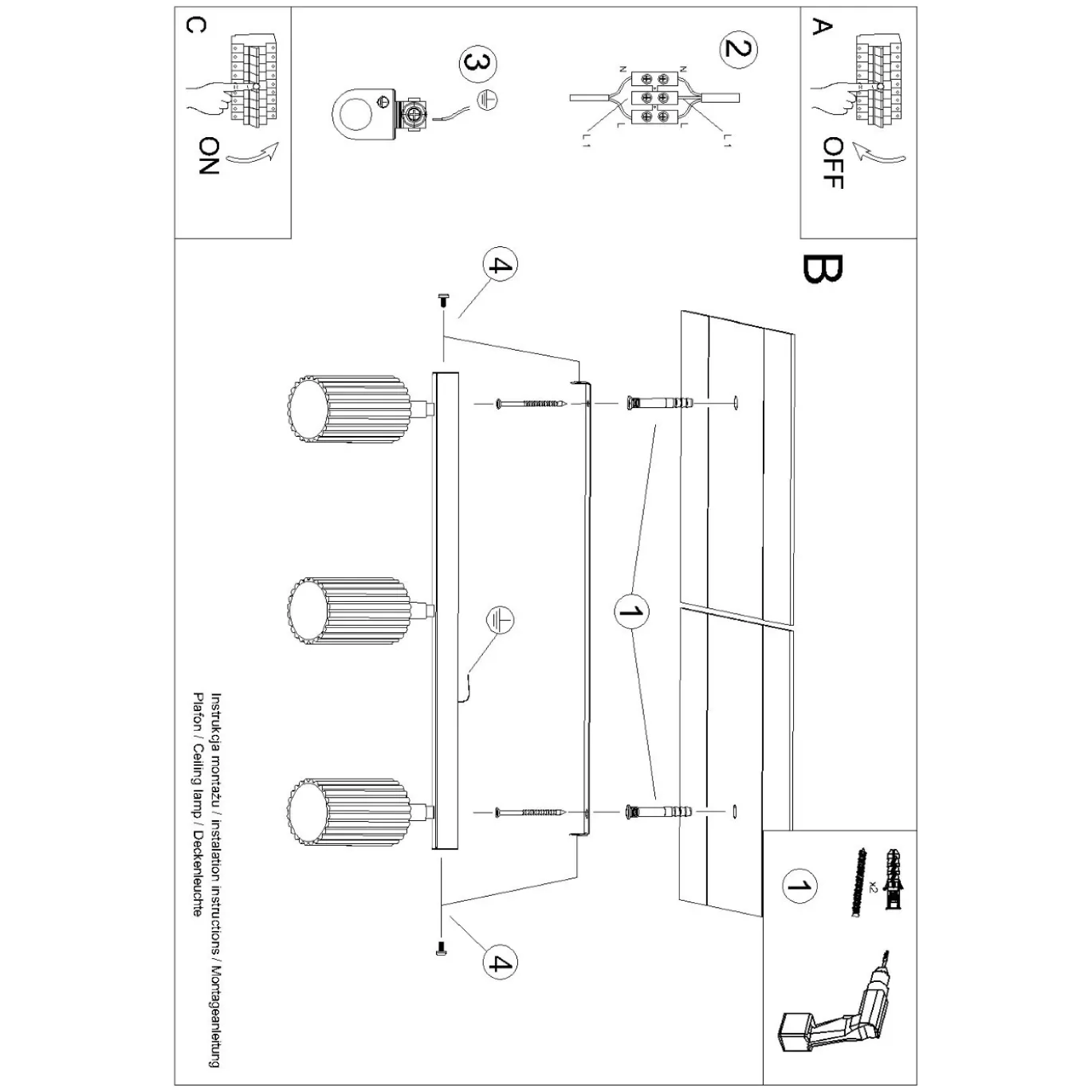 Plafondlamp Karbon Line 3-Lichts Wit - Giga Meubel