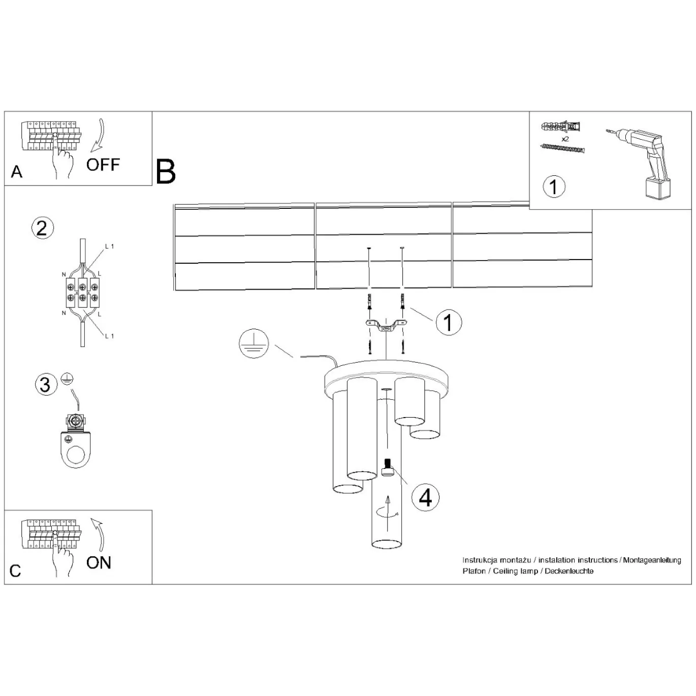 Plafondlamp Lagos 5-Lichts Zwart - Giga Meubel