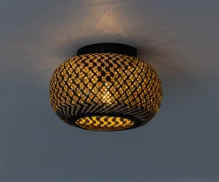 Plafondlamp Otis Rotan Naturel/Zwart Ø30cm - Giga Meubel