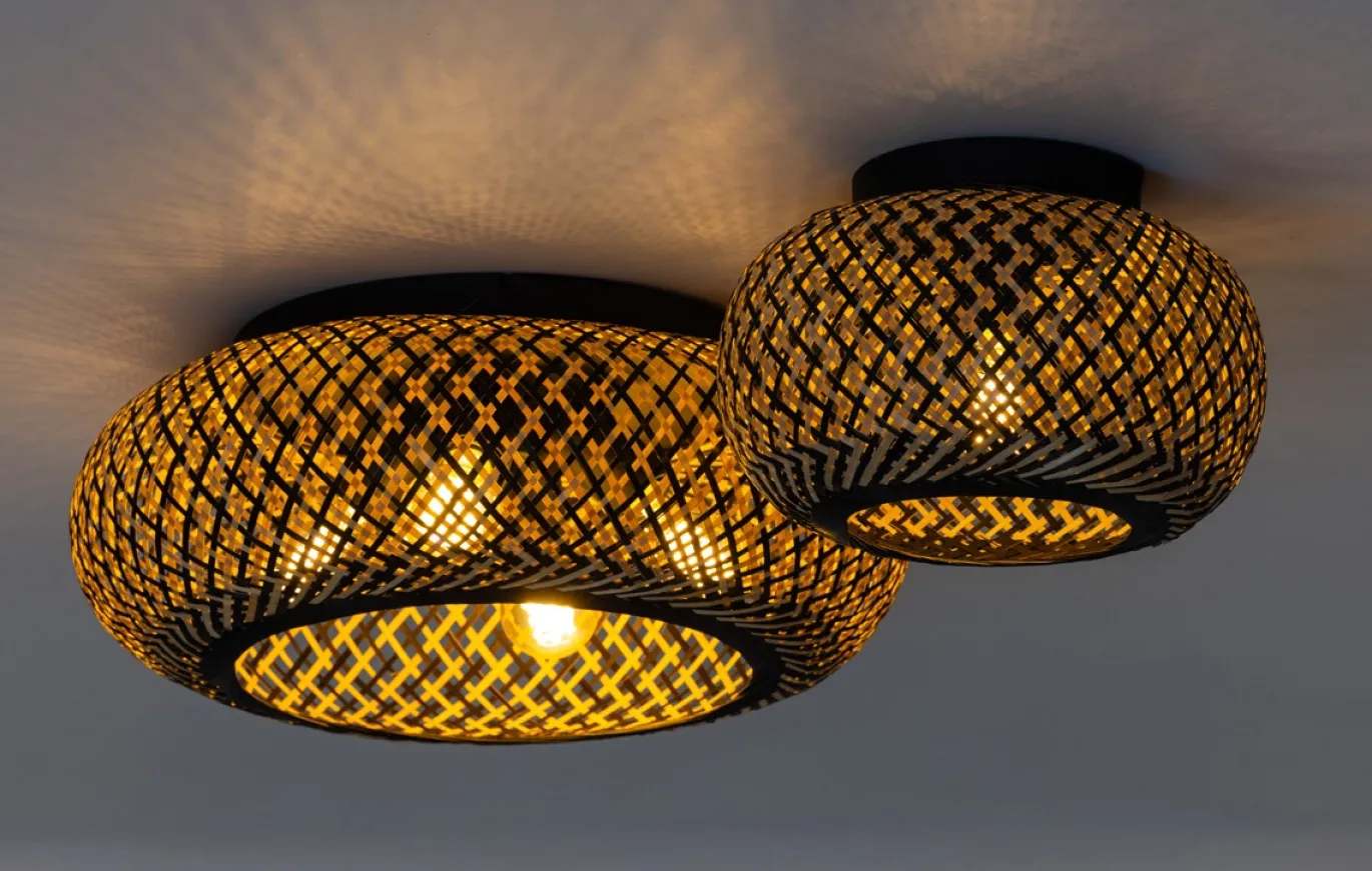 Plafondlamp Otis Rotan Naturel/Zwart Ø30cm - Giga Meubel