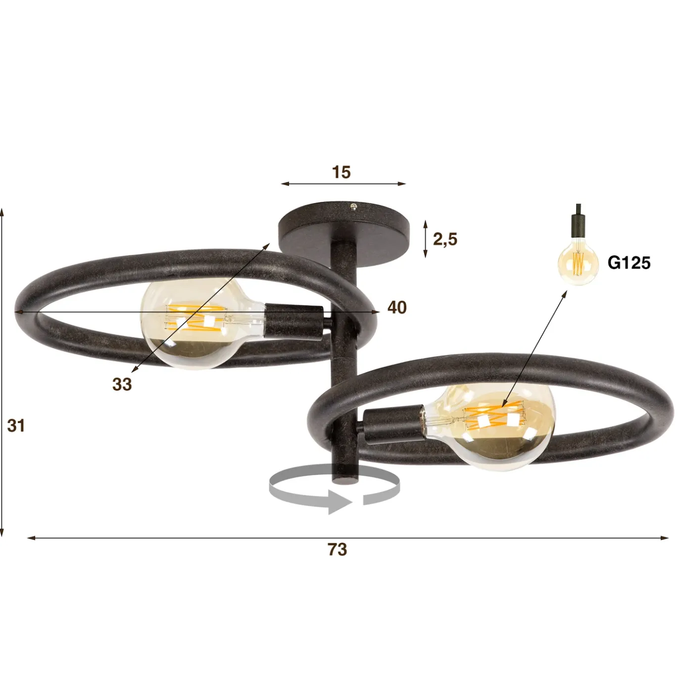 Plafondlamp Pebble 2-lichts Artic Zwart - Giga Meubel