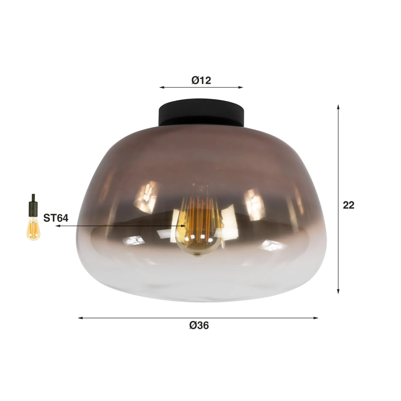 Plafondlamp Pulse Shaded 1-lichts Koper Glas - Giga Meubel