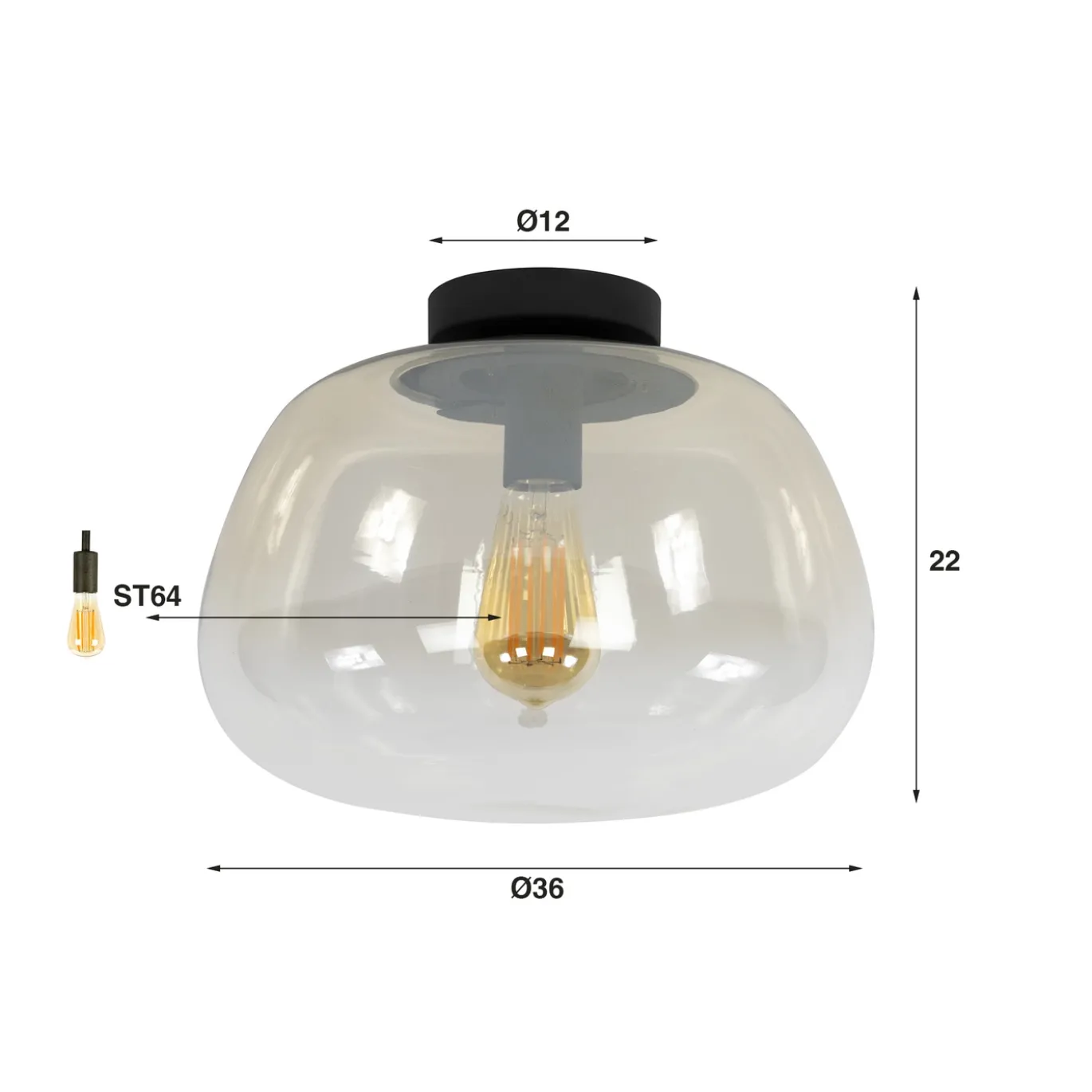 Plafondlamp Pulse Shaded 1-lichts Amber Glas - Giga Meubel
