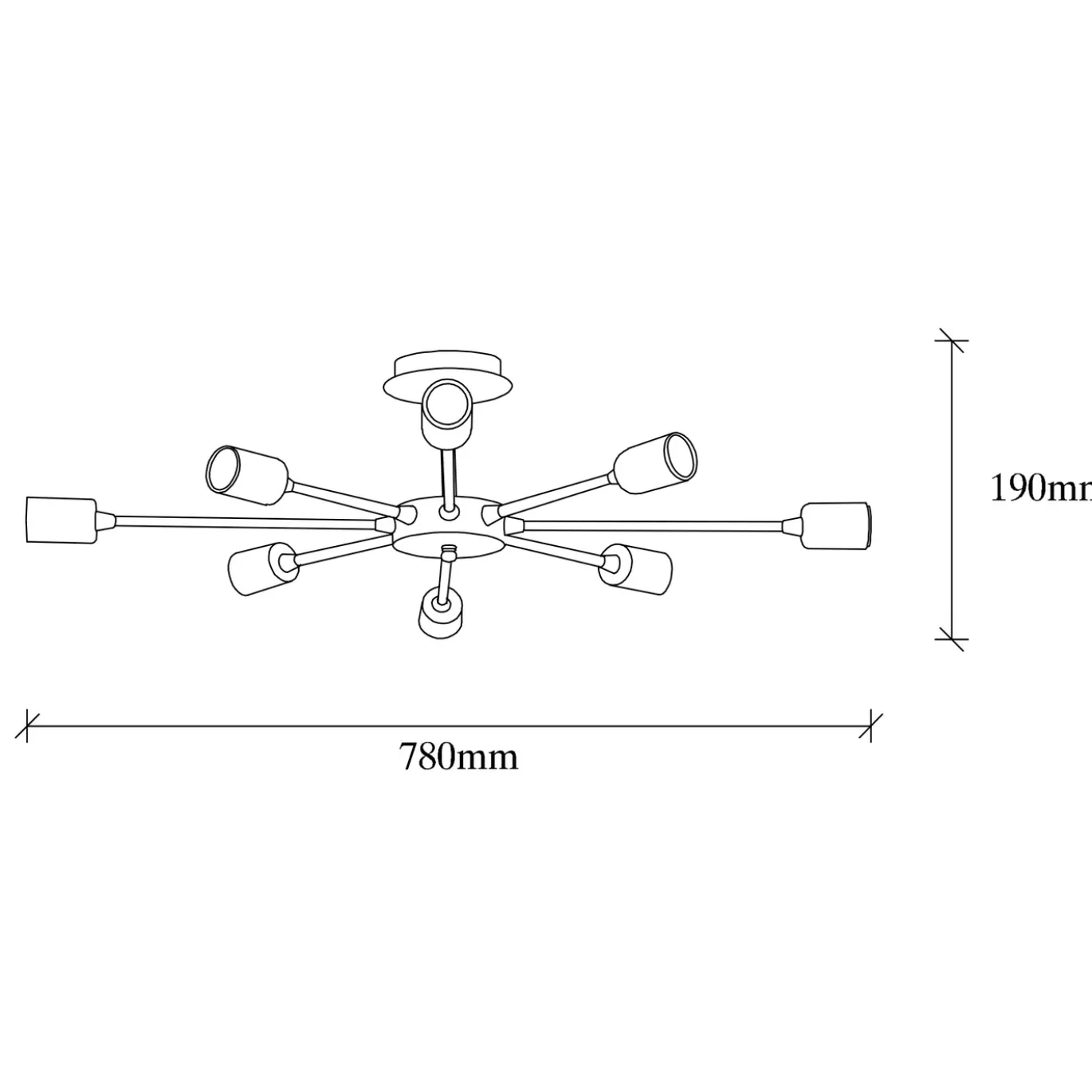 Plafondlamp Ray 8-Lichts Zwart