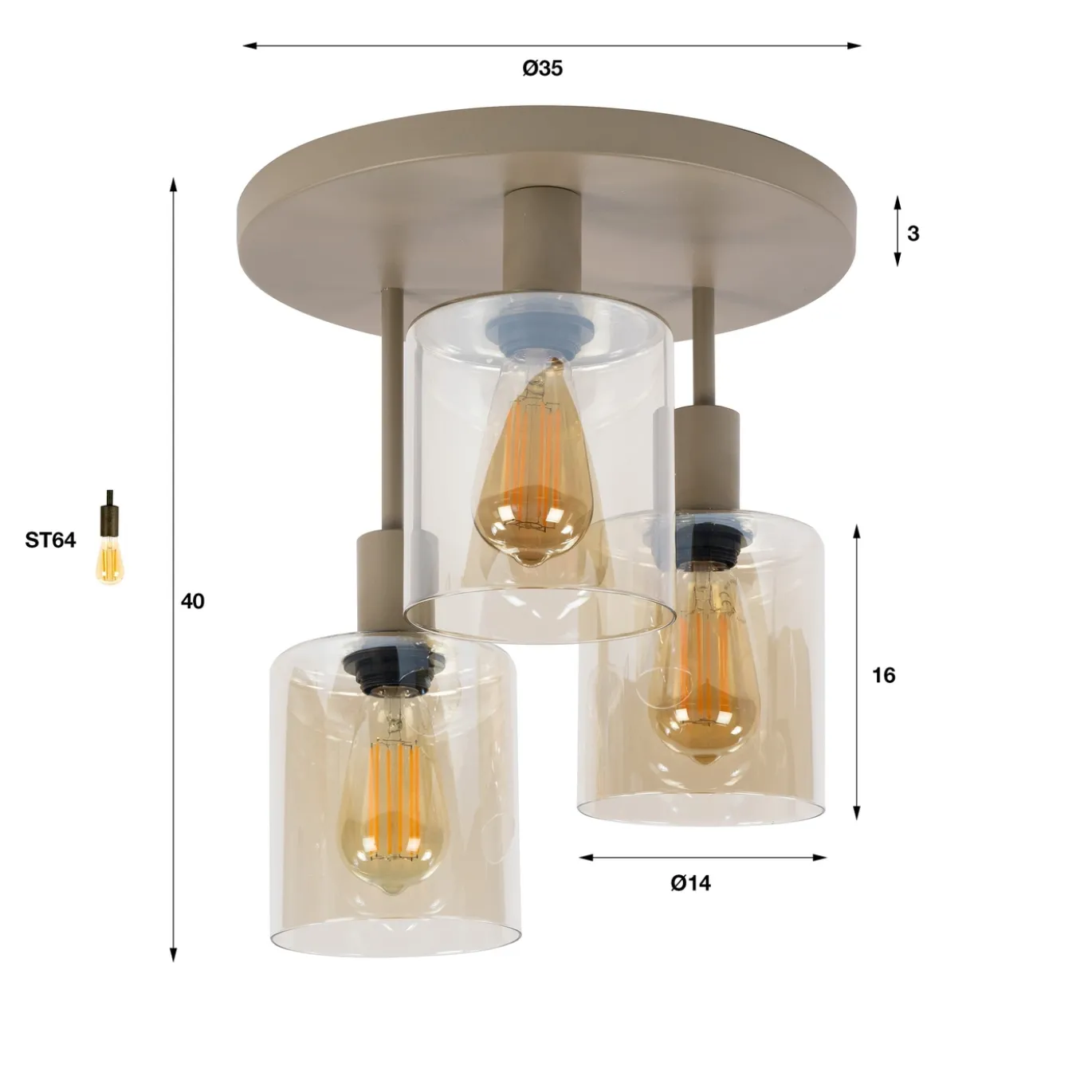 Plafondlamp Sepiora 3-Lichts Beige - Giga Meubel