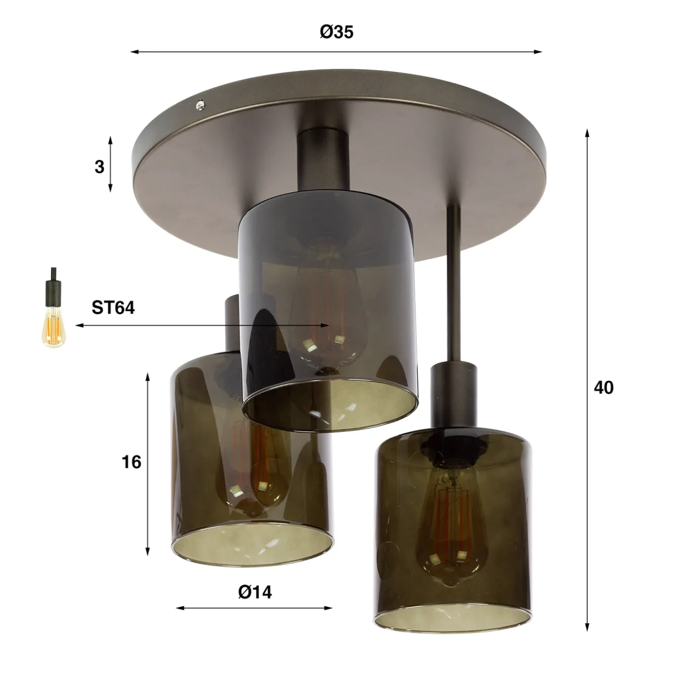Plafondlamp Sepiora 3-lichts Sienna Bruin - Giga Meubel