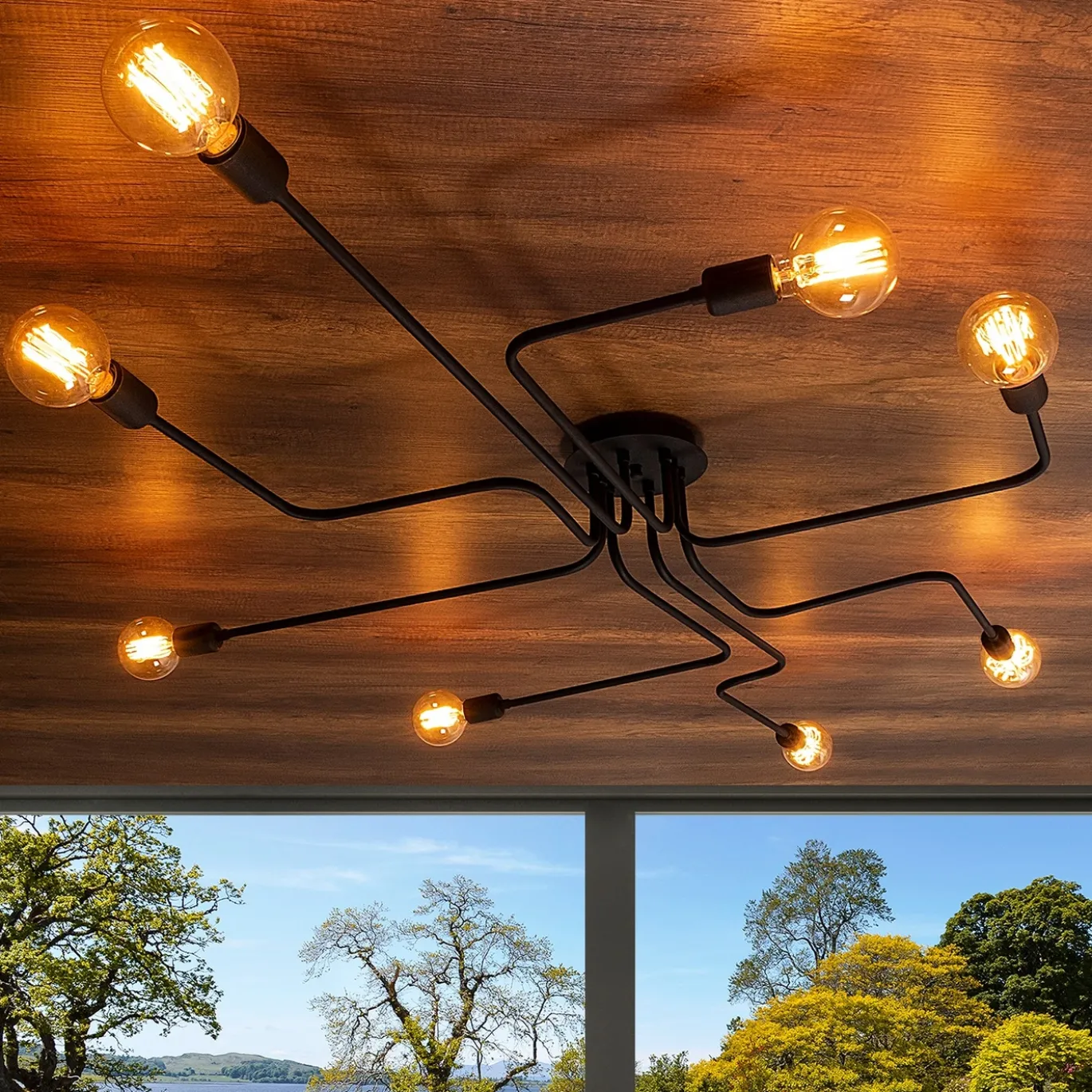 Plafondlamp Truva Zwart 8-Lichts