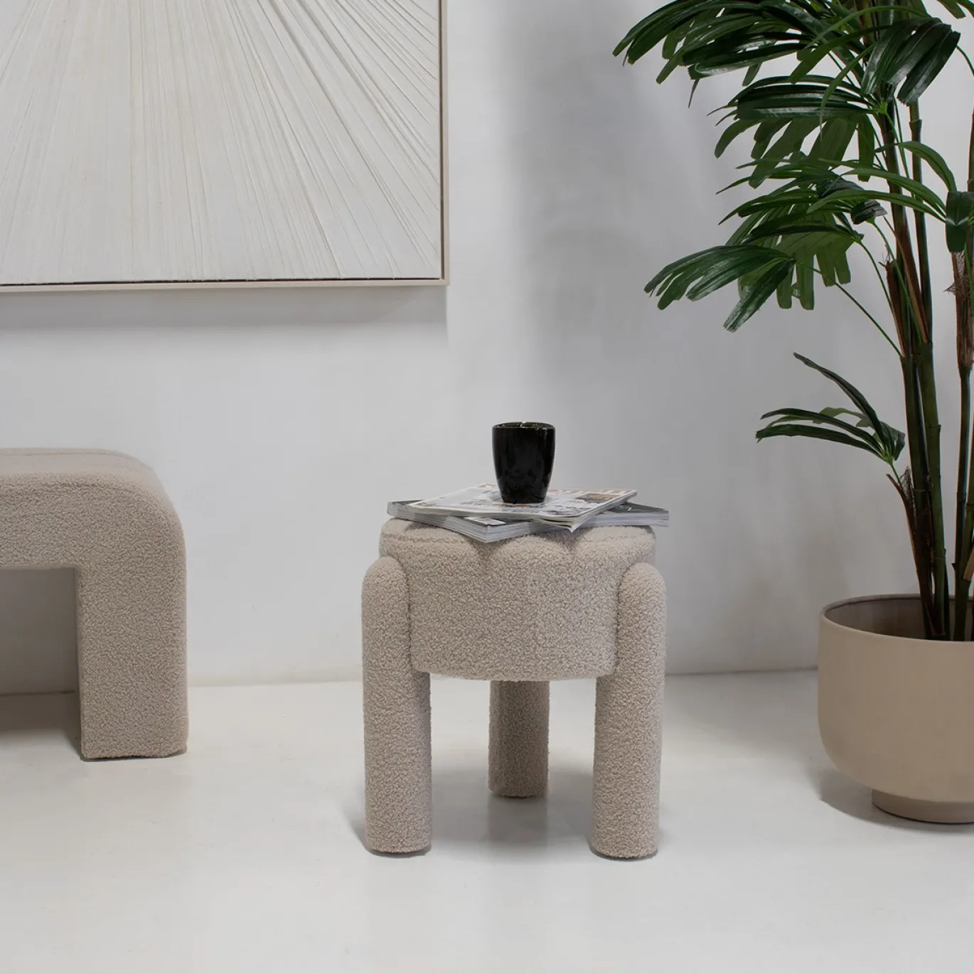 Poef Yara Bouclé Taupe - Giga Meubel