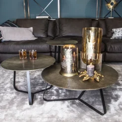 PTMD Bijzettafel Kae Goud Alu Zwart Rond L
