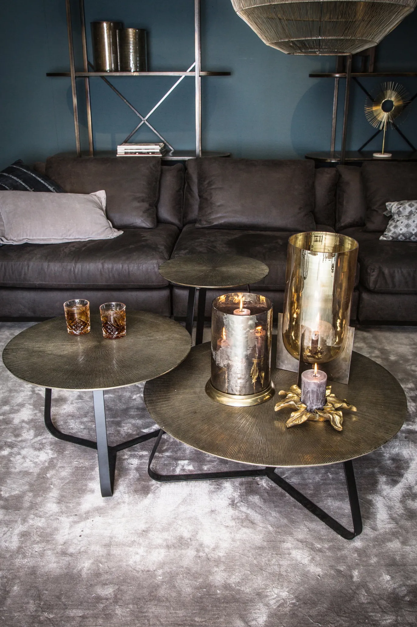 PTMD Bijzettafel Kae Goud Alu Zwart Rond L