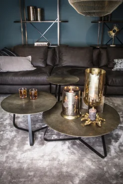 PTMD Bijzettafel Kae Goud Alu Zwart Rond S