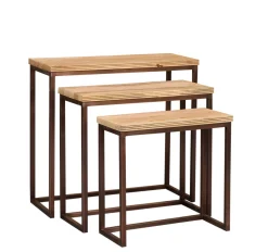 PTMD Bijzettafel Zoah Naturel/Koper Set van 3