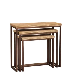 PTMD Bijzettafel Zoah Naturel/Koper Set van 3