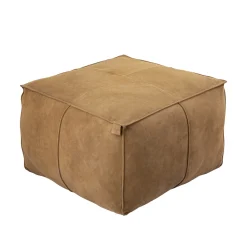 PTMD Poef Marieke Camel Suede Leer Vierkant