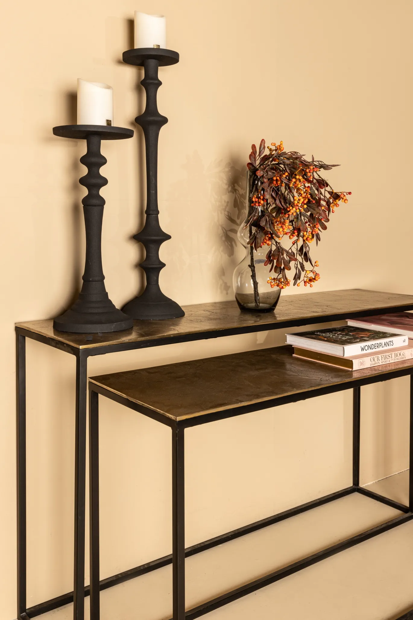 PTMD Sidetable Kae Goud Alu Zwart Rectangular Set van 2