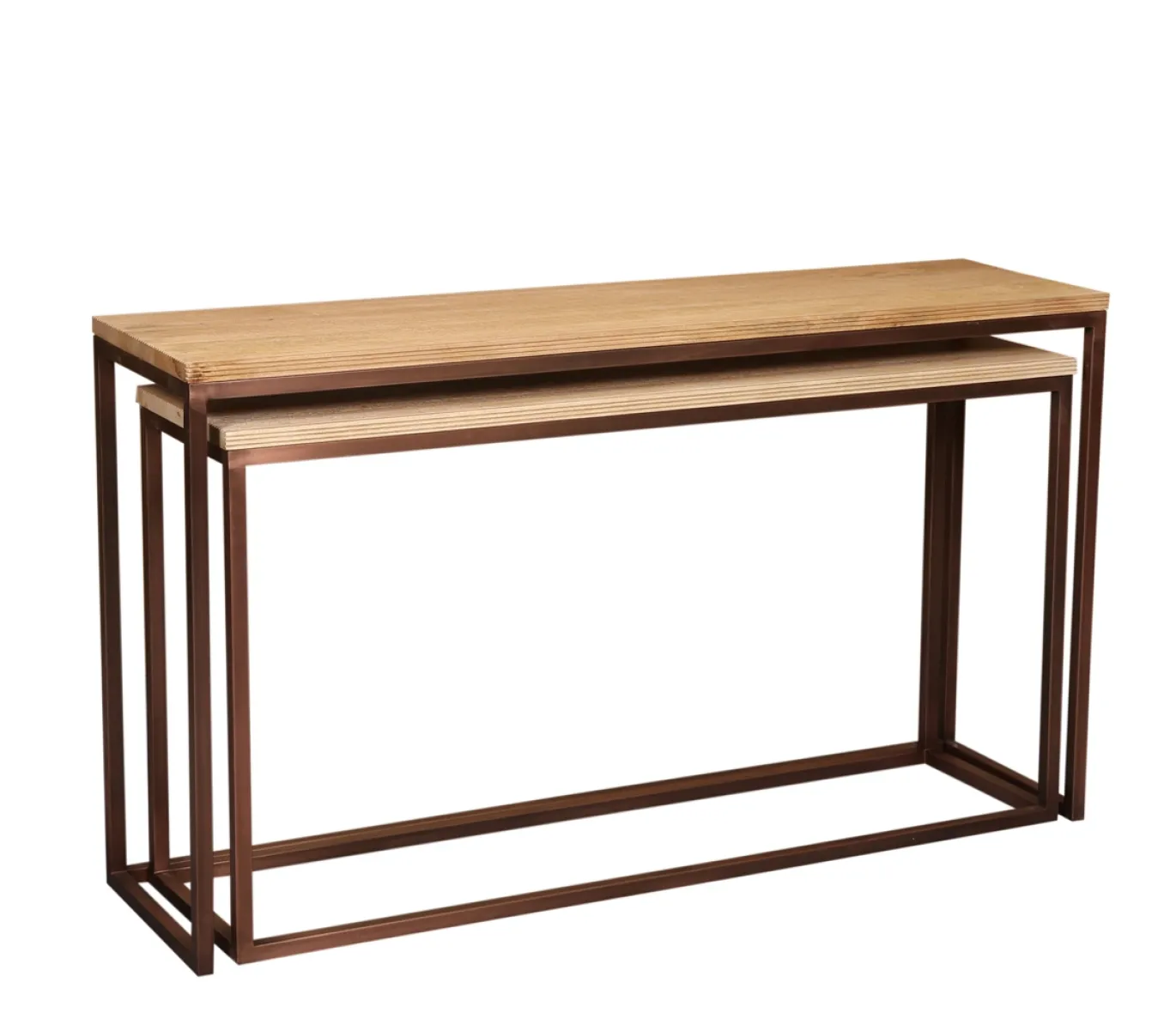 PTMD Sidetable Zoah Naturel/Koper Set van 2
