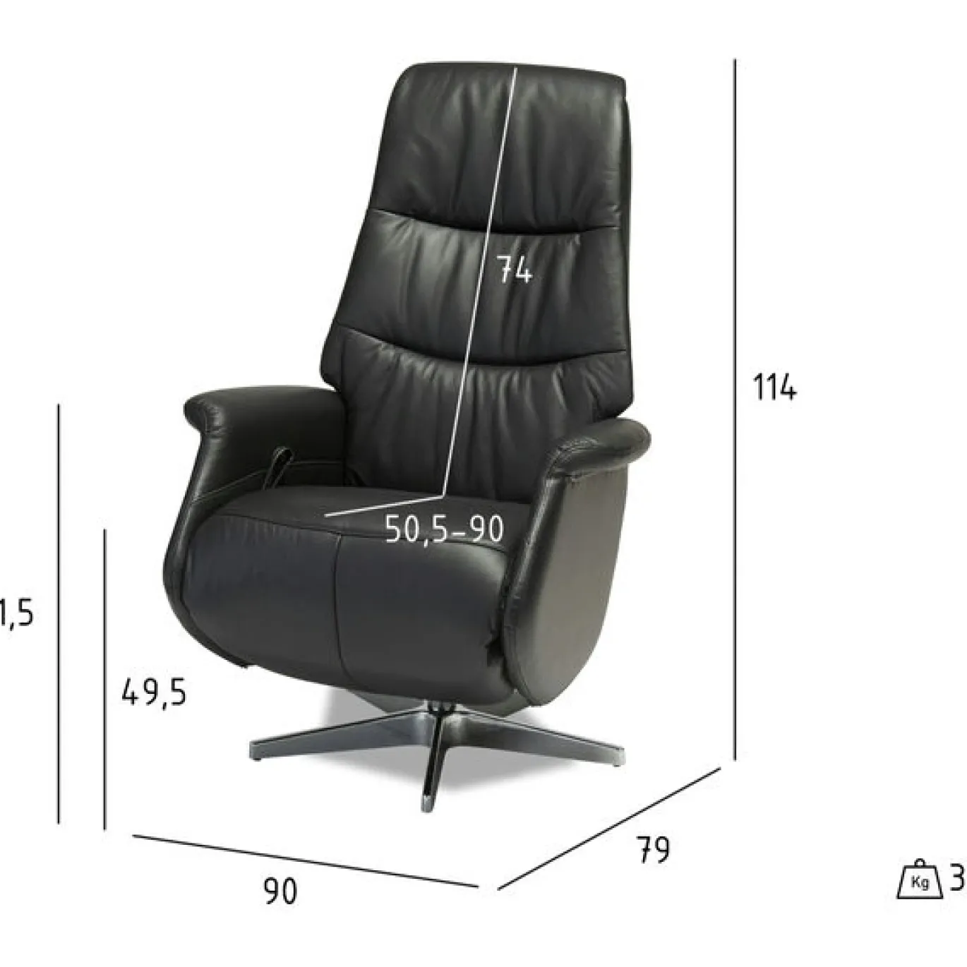 Relaxfauteuil Delta Zwart Leer - Giga Meubel