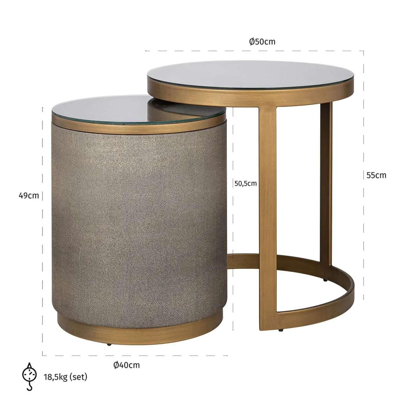 Richmond Bijzettafel Bloomville Met Glas Set Van 2 Goud