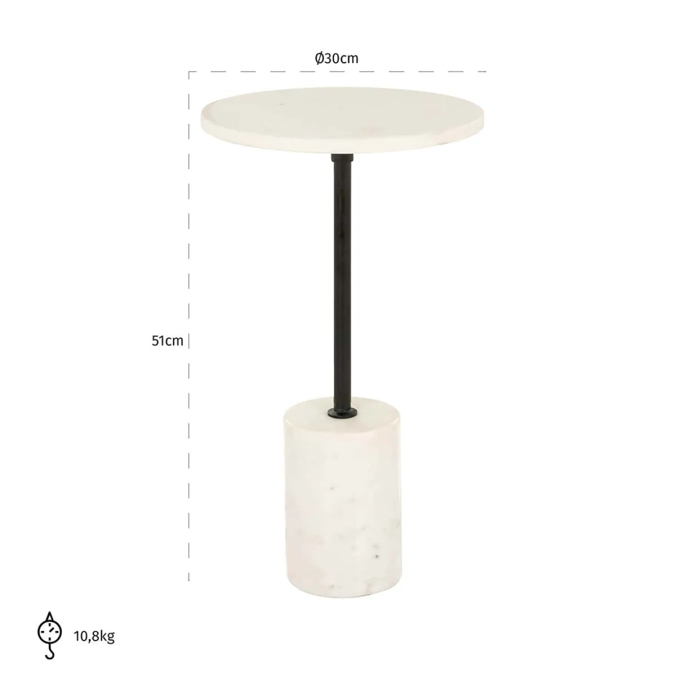 Richmond Bijzettafel Misty Wit Ø30cm