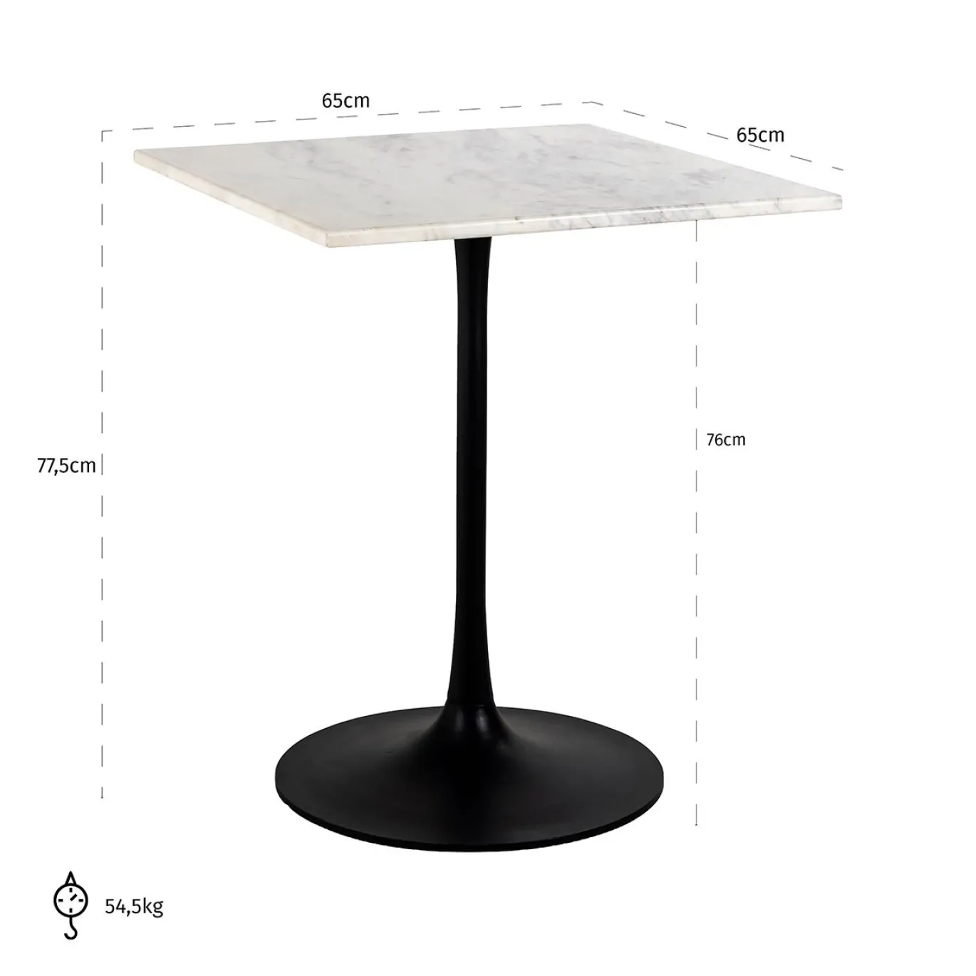 Richmond Bistrotafel Carlten Marmer Wit Vierkant 65x65cm