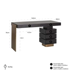 Richmond Bureau Connar Zwart 140cm
