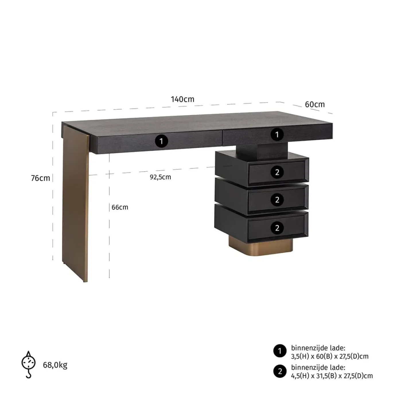 Richmond Bureau Connar Zwart 140cm