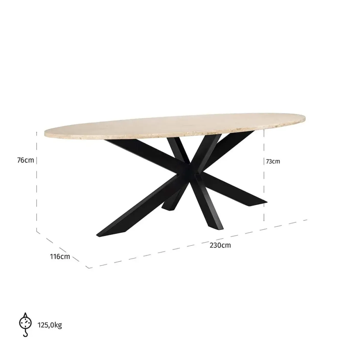 Richmond Eettafel Avalon Travertin Ovaal Brons 230cm