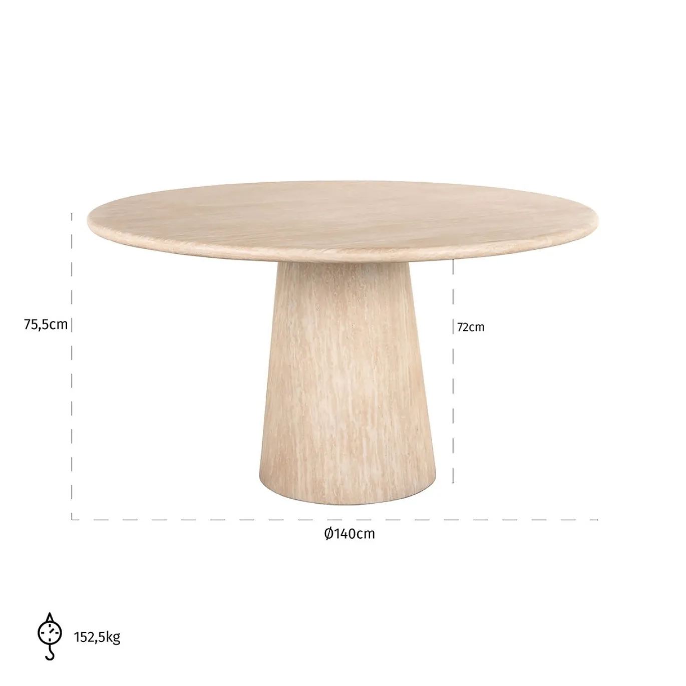 Richmond Eettafel Fictus Faux Travertin Beige Ø140cm