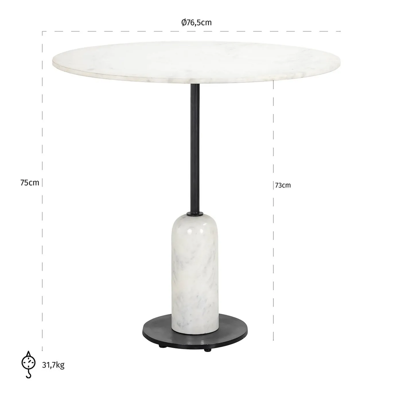 Richmond Eettafel Jagger Marmer Wit Ø76cm