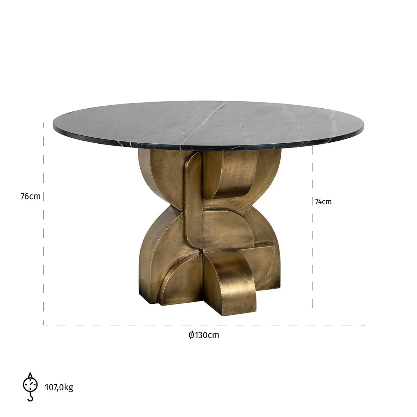 Richmond Eettafel Maddox Marmer Zwart/Goud Ø130cm