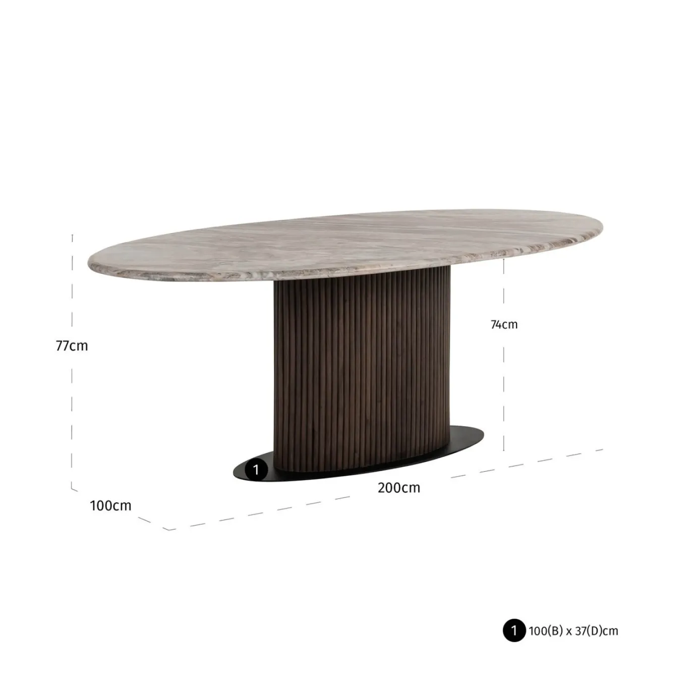 Richmond Eettafel Rasford Donkerbruin Ovaal 200cm