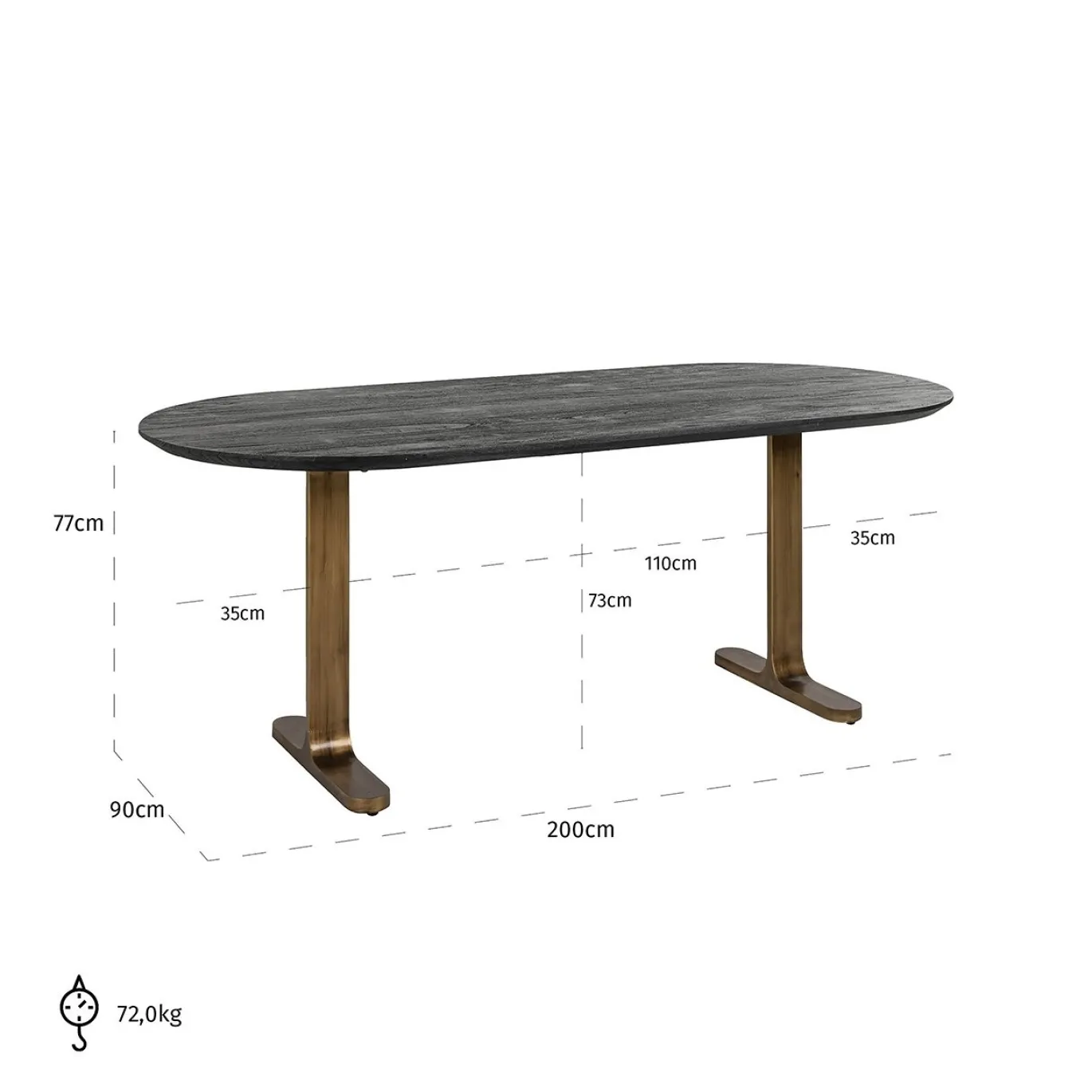 Richmond Eettafel Revelin Zwart Mangohout 200cm