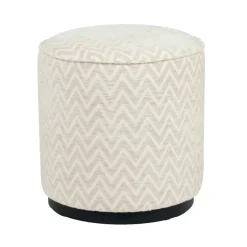 Richmond Poef & Voetenbank Lexie Beige Chevron Ø45cm