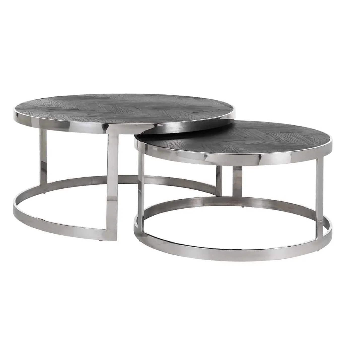 Richmond Salontafel Blackbone Zilver Set Van 2 Rond