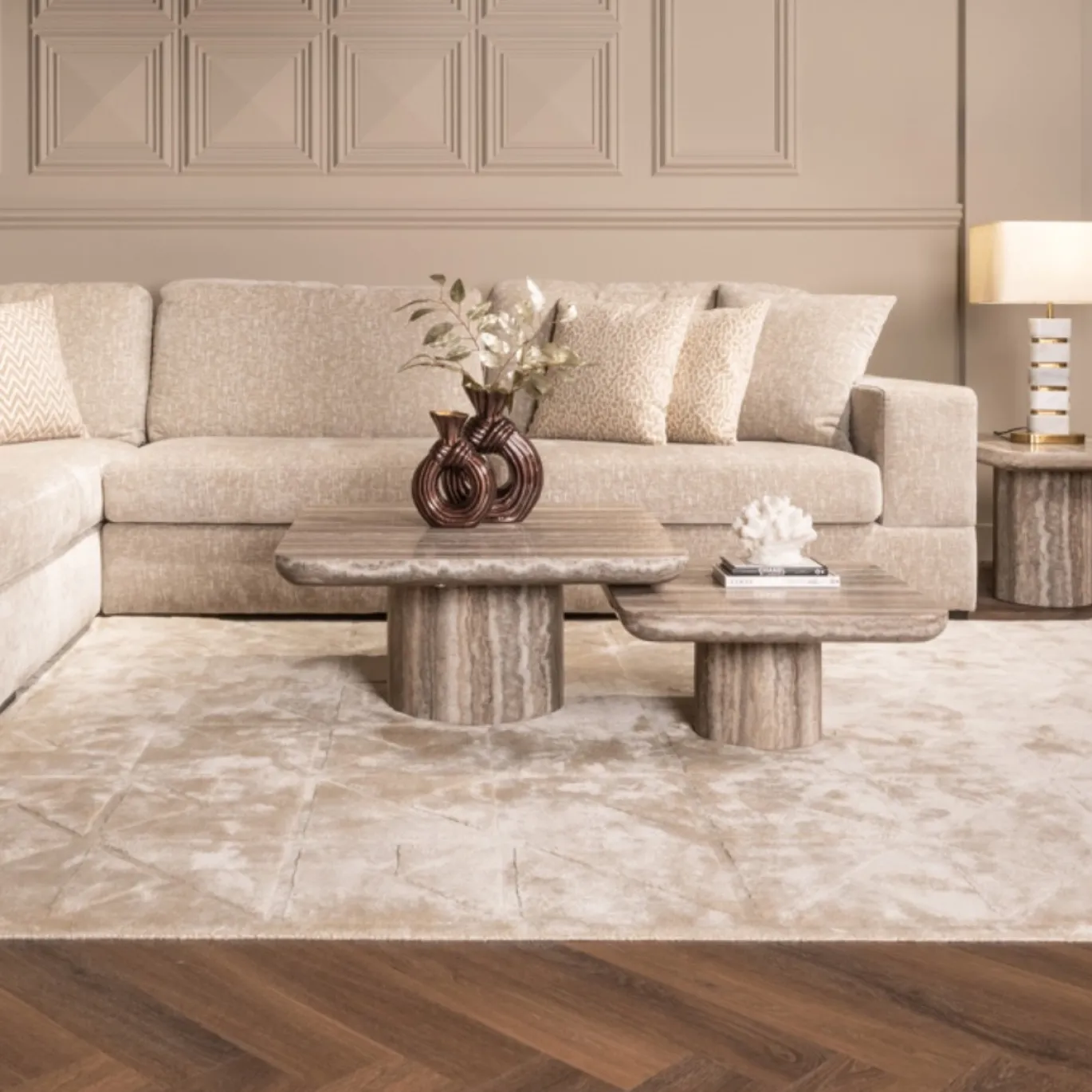 Richmond Salontafel Denizly Grijs Faux Travertin Set van 2