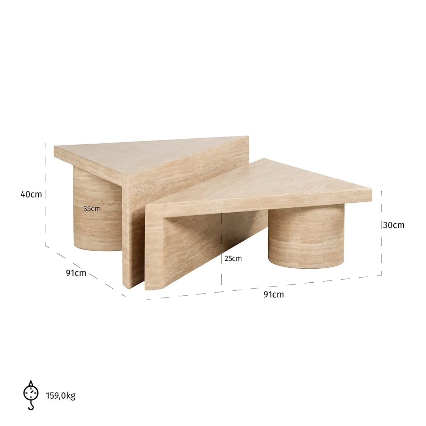 Richmond Salontafel Fictus Faux Travertin Beige Set van 2
