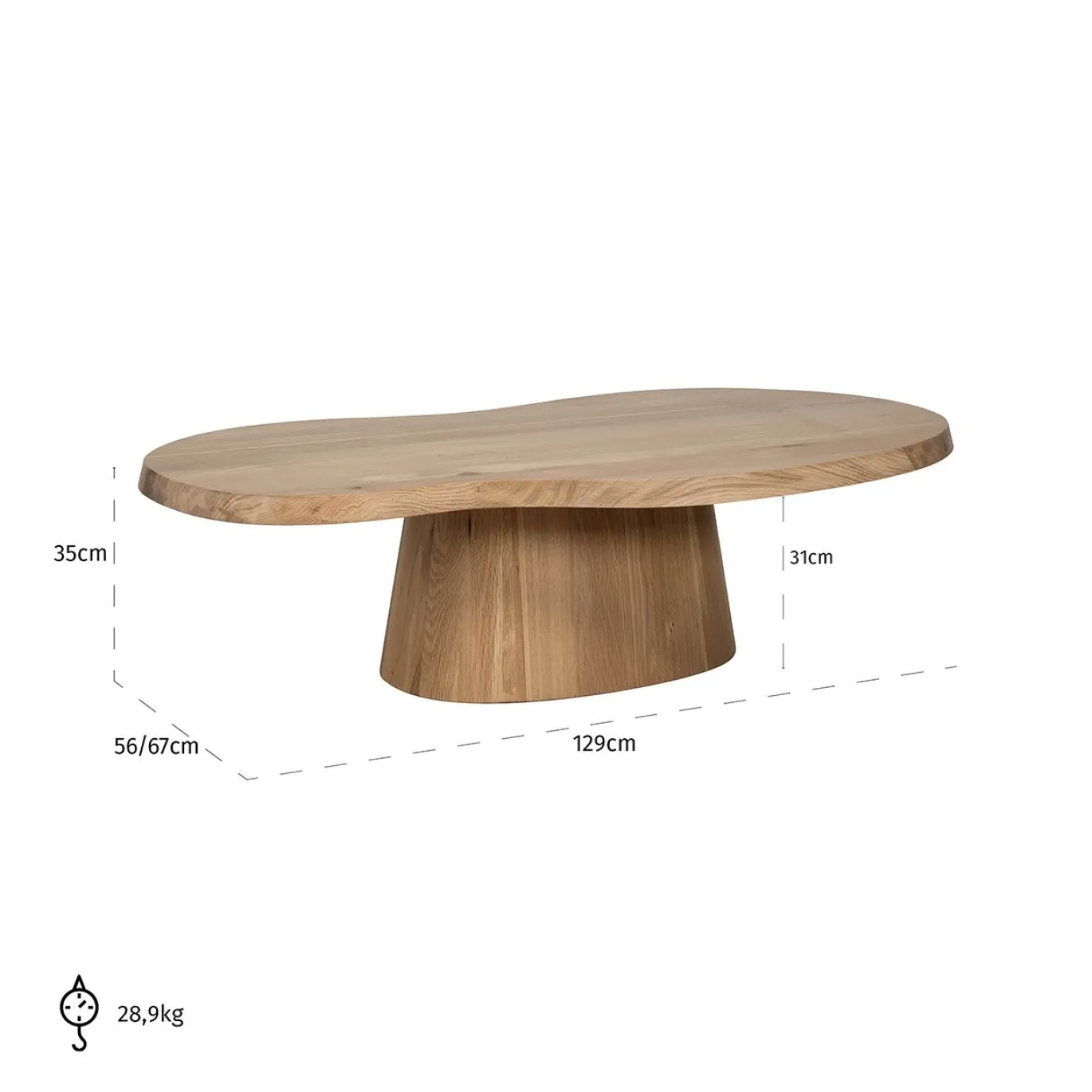 Richmond Salontafel Riva Eikenhout Naturel Organisch 130cm