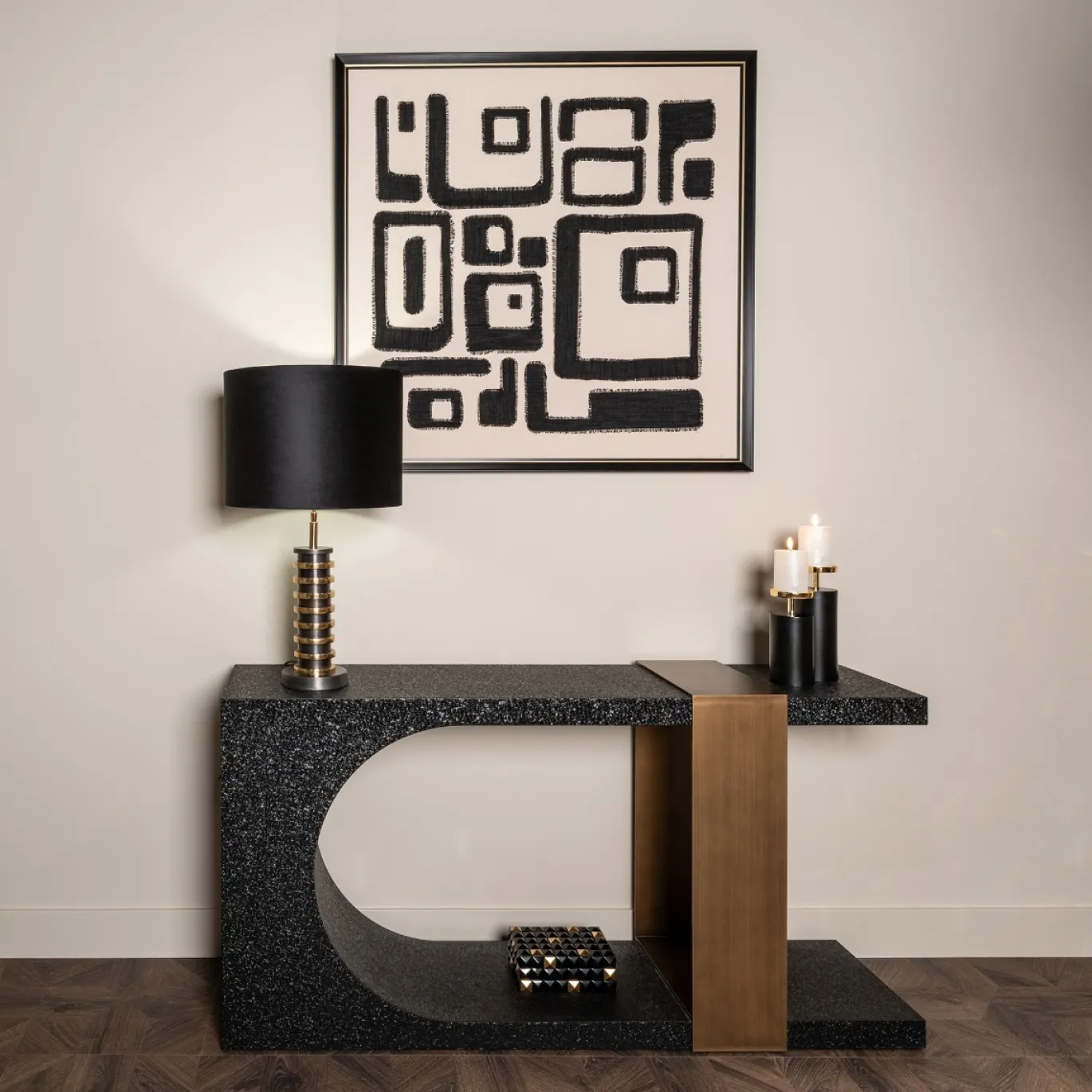 Richmond Sidetable Bazel Zwart/Goud 150cm