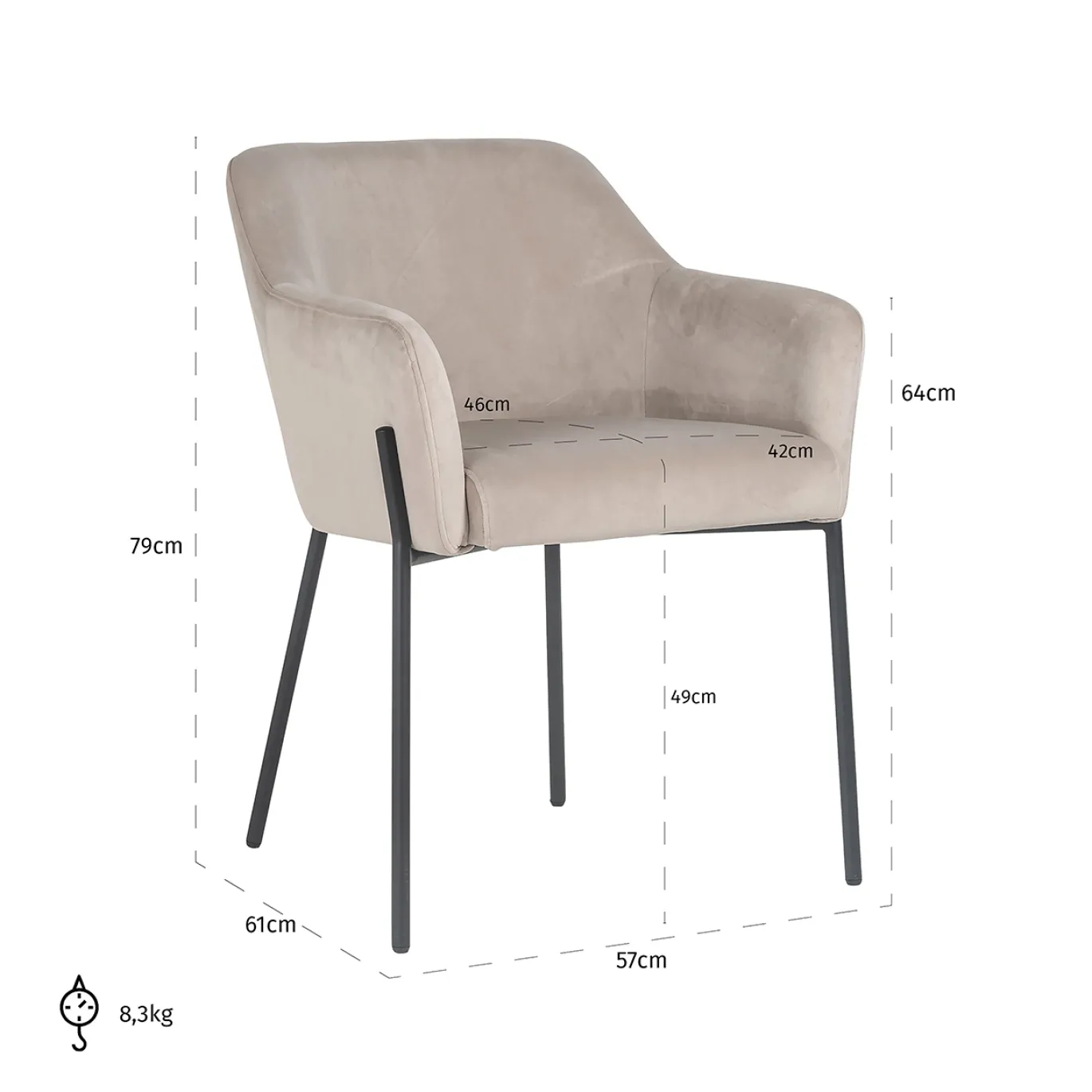 Richmond Stoel Fay Khaki Velvet