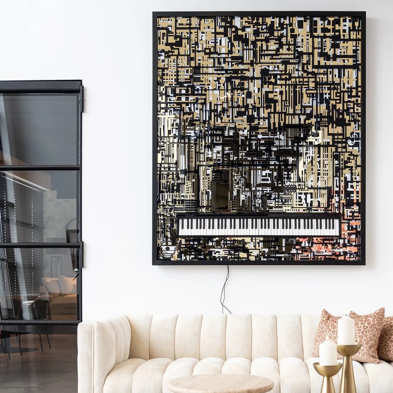 Richmond Wanddecoratie Piano Wibi Zwart/Goud 158x188cm