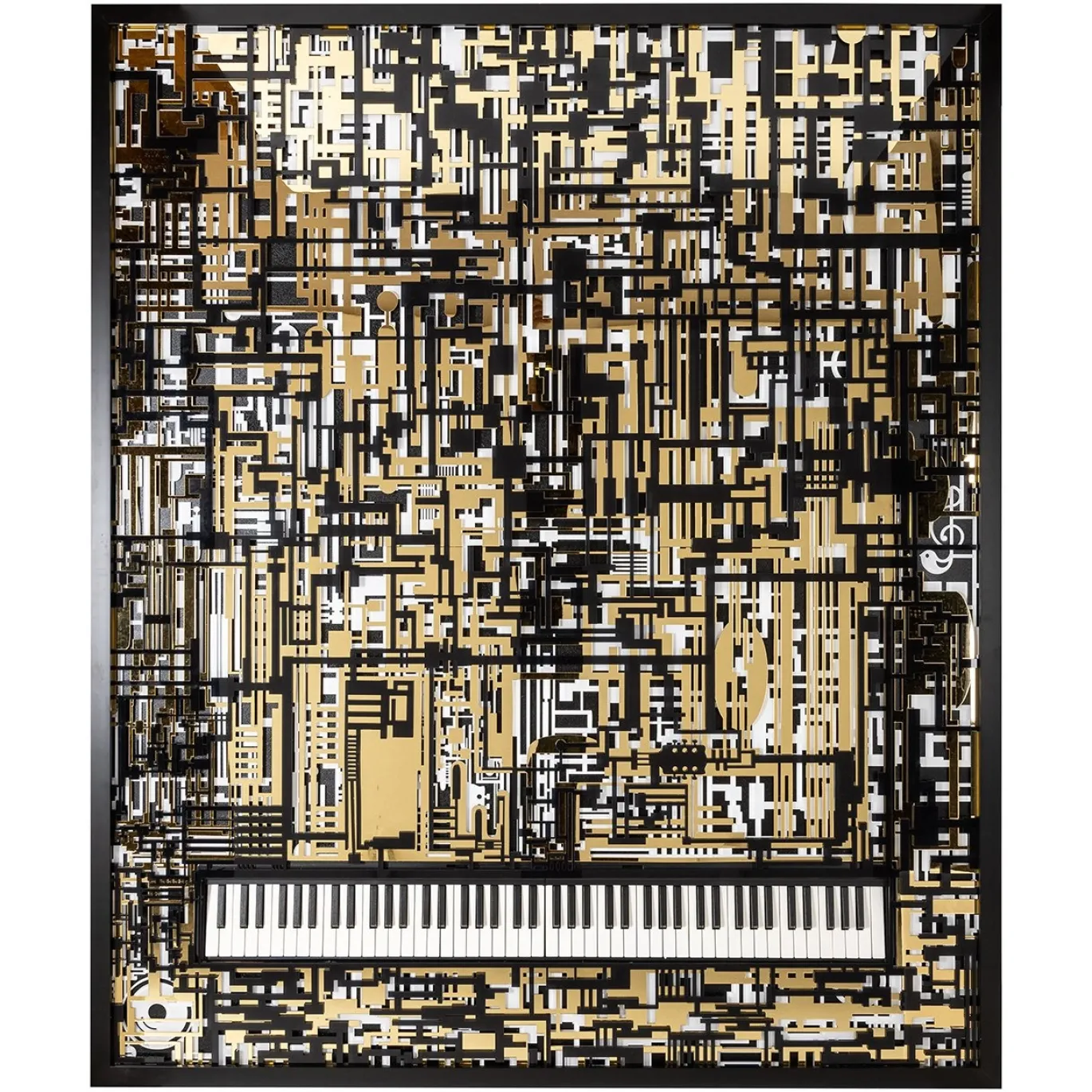 Richmond Wanddecoratie Piano Wibi Zwart/Goud 158x188cm
