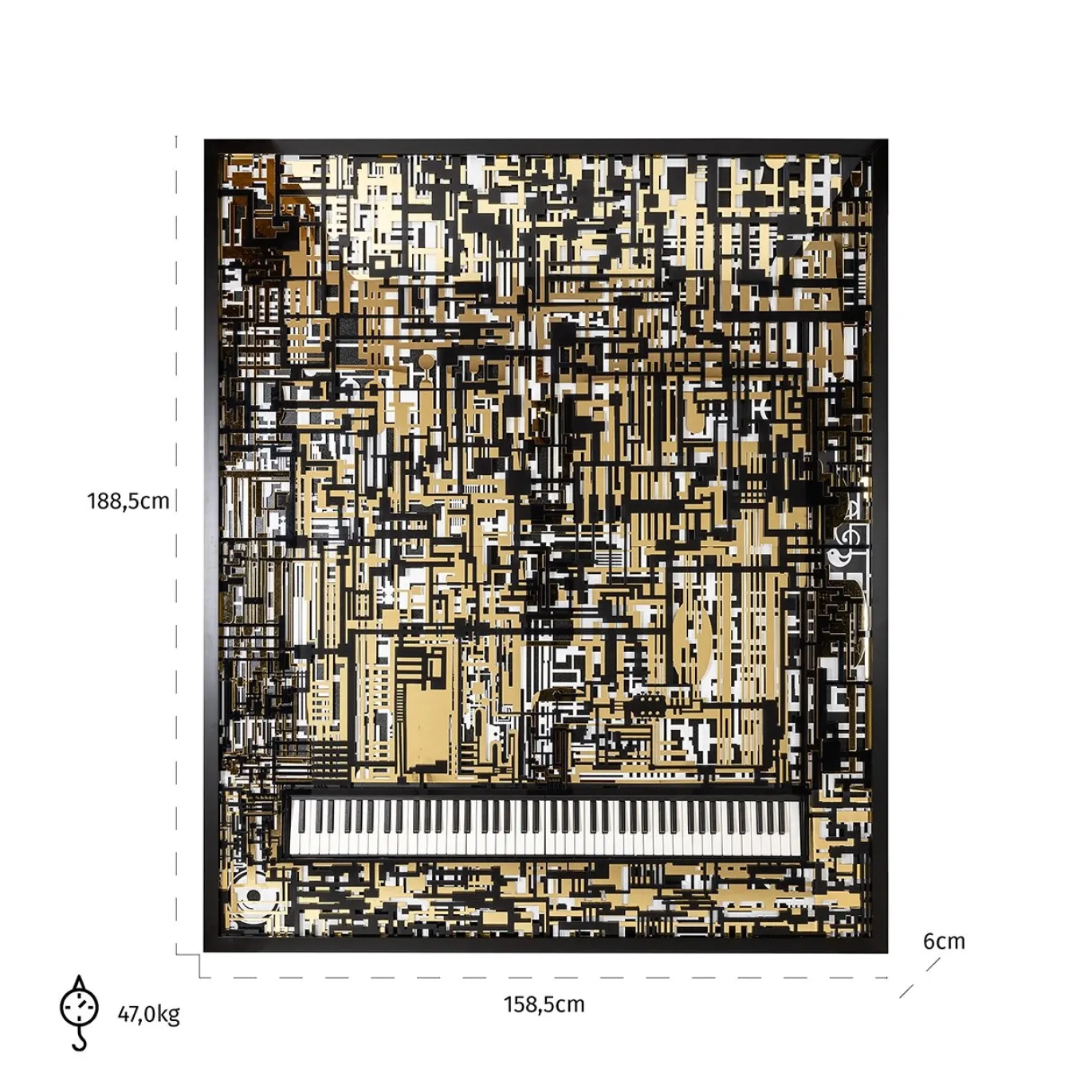 Richmond Wanddecoratie Piano Wibi Zwart/Goud 158x188cm