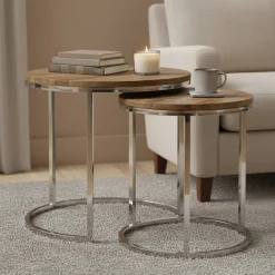 Rivièra Maison Bijzettafels Soho Set van 2 Naturel/Zilver