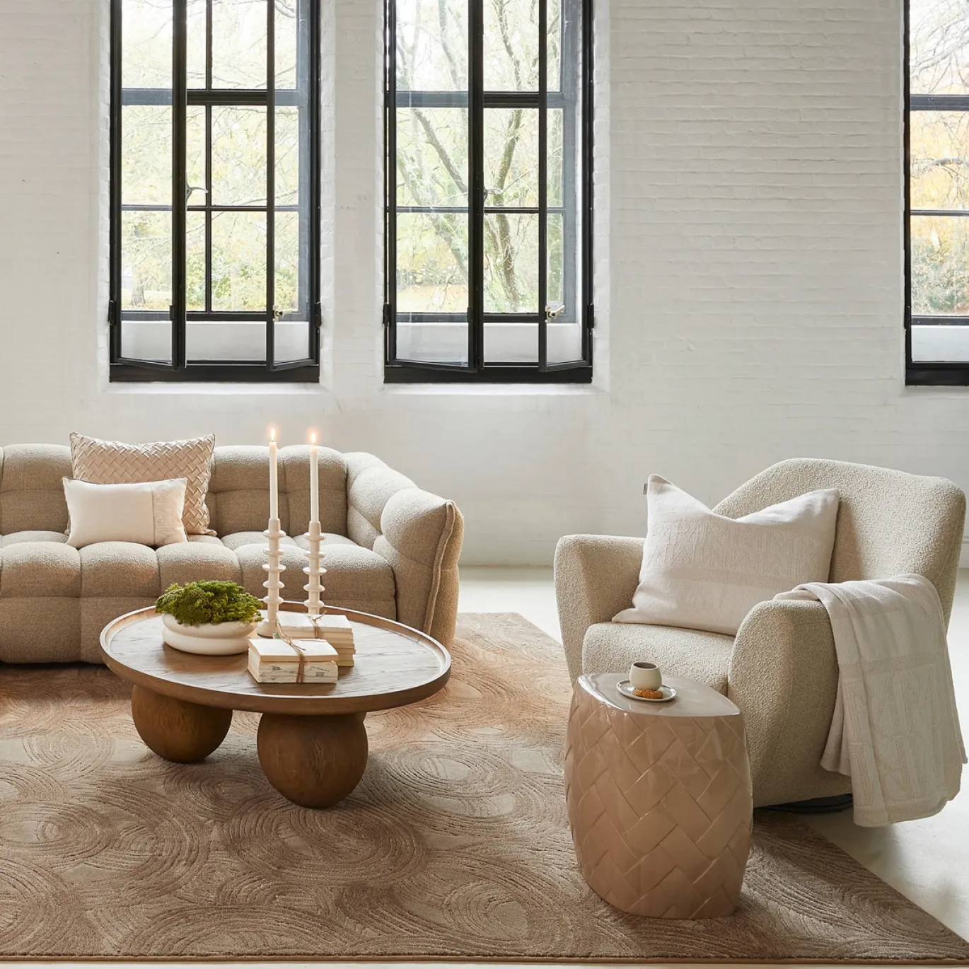 Rivièra Maison Fauteuil The Jill Swivel Bouclé Zand