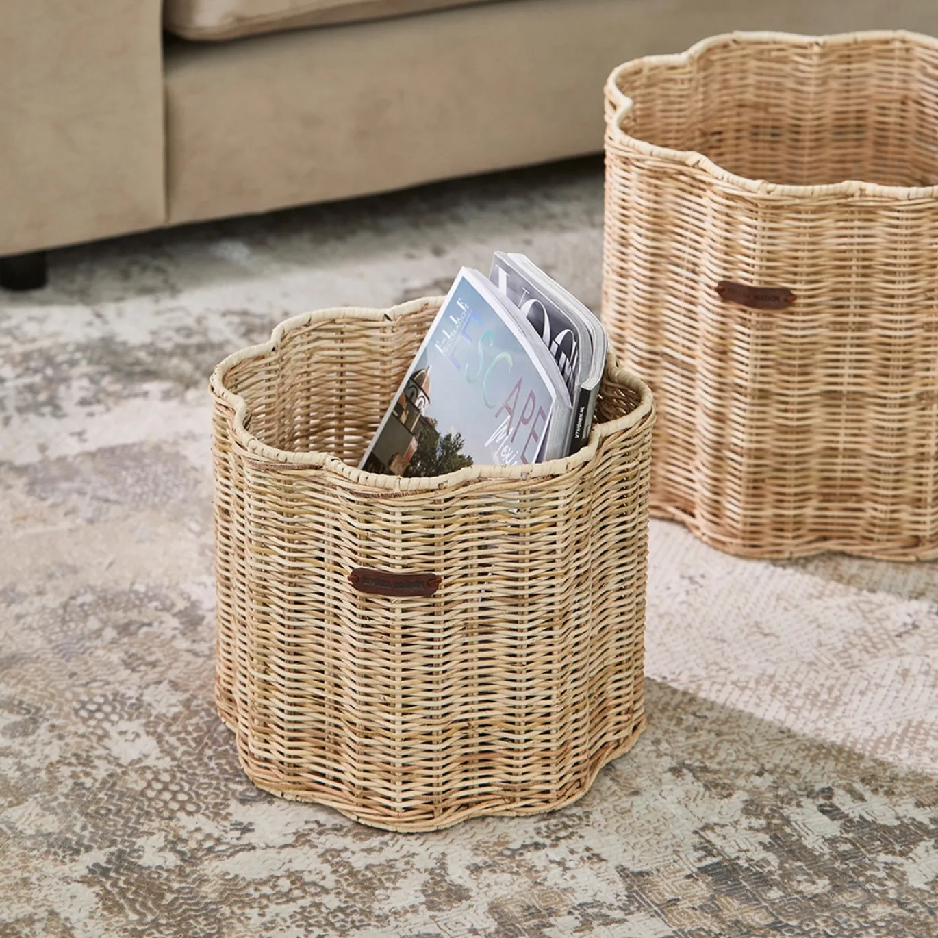 Rivièra Maison Opbergmanden Blossom Rotan Naturel Set van 2