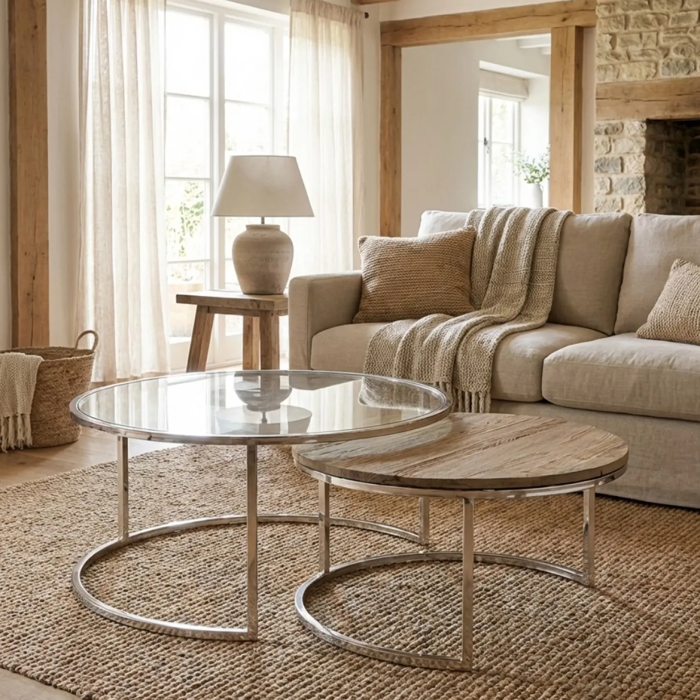 Rivièra Maison Salontafel Soho XL Set van 2 Naturel/Zilver
