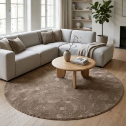 Rivièra Maison Vloerkleed Delfina Rond Taupe Ø200cm