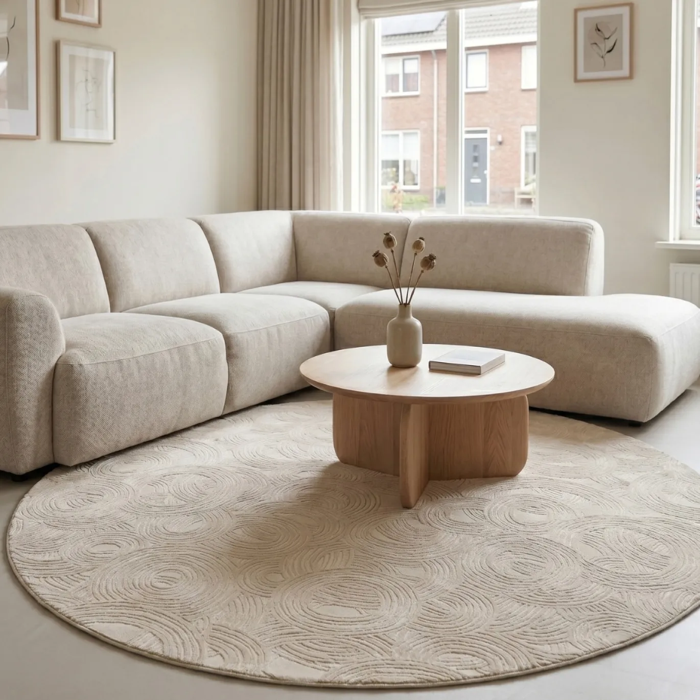 Rivièra Maison Vloerkleed Delfina Rond Crème Ø200cm