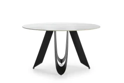 Ronde Tafel Aila 135cm Wit Keramiek Zwart - Giga Meubel